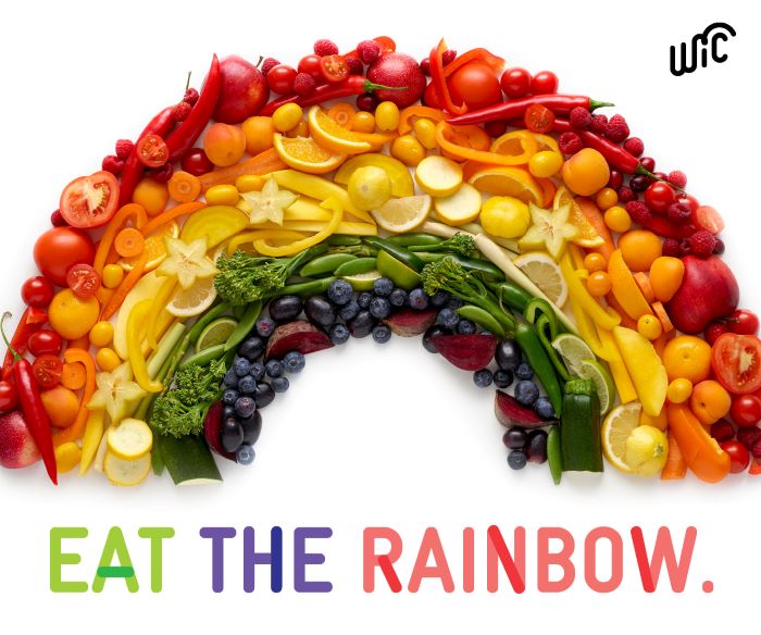 WIC Eat the Rainbow. Colorful rainbow of vegetables.